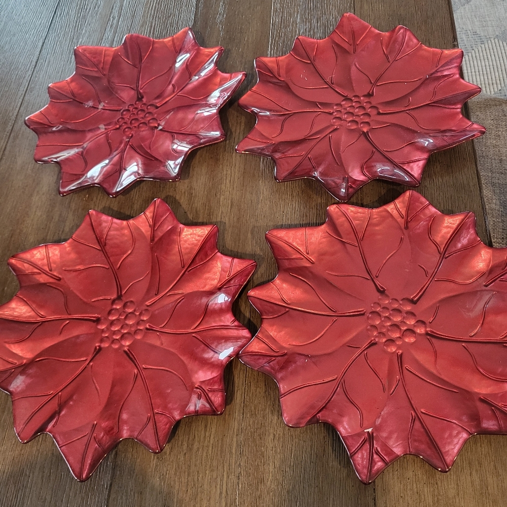 Red Poinsettia Holiday Plates